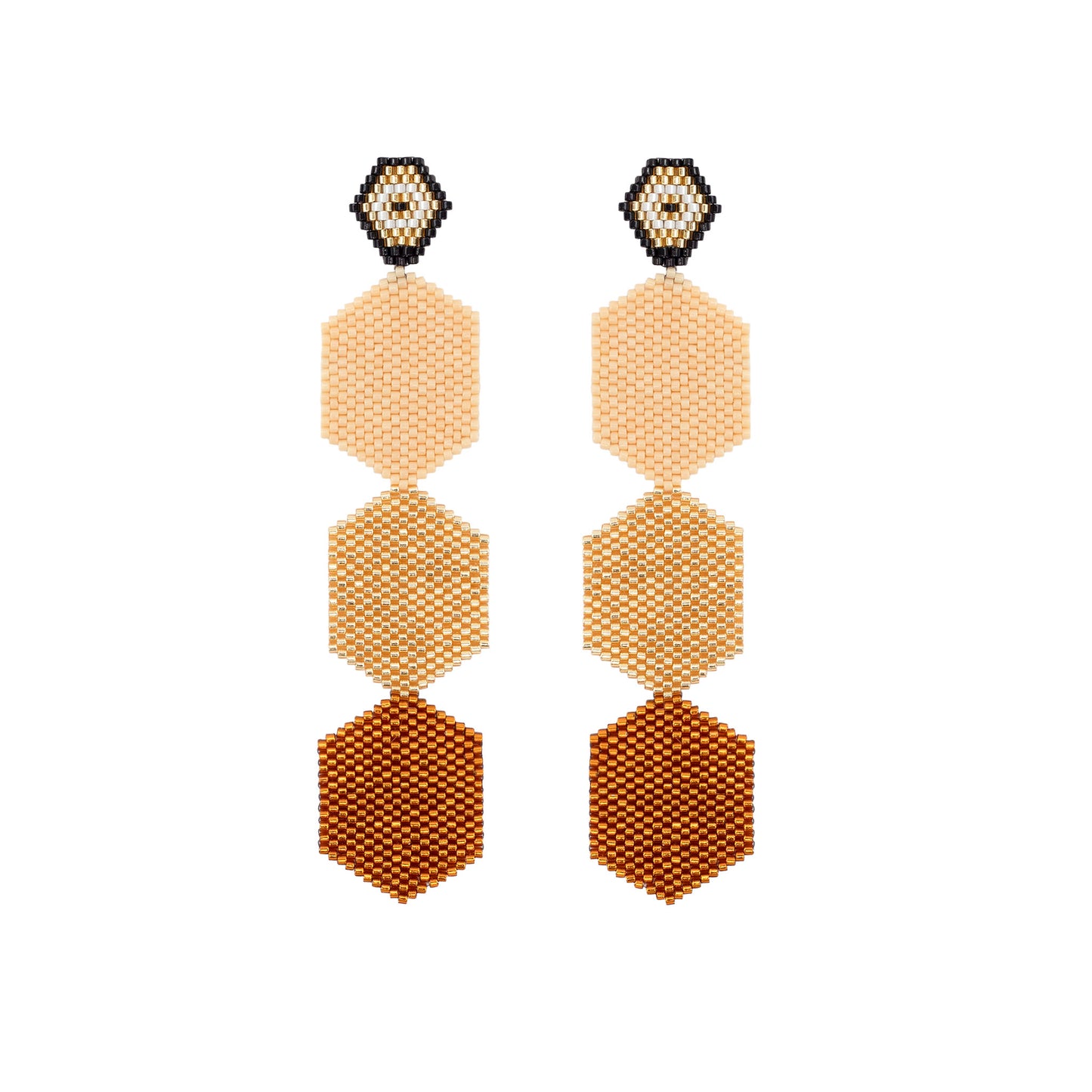 Aretes Perla Tres Dorado y Café